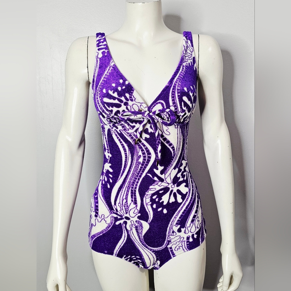 Maxine of Hollywood Purple and White One Piece Swimsuit